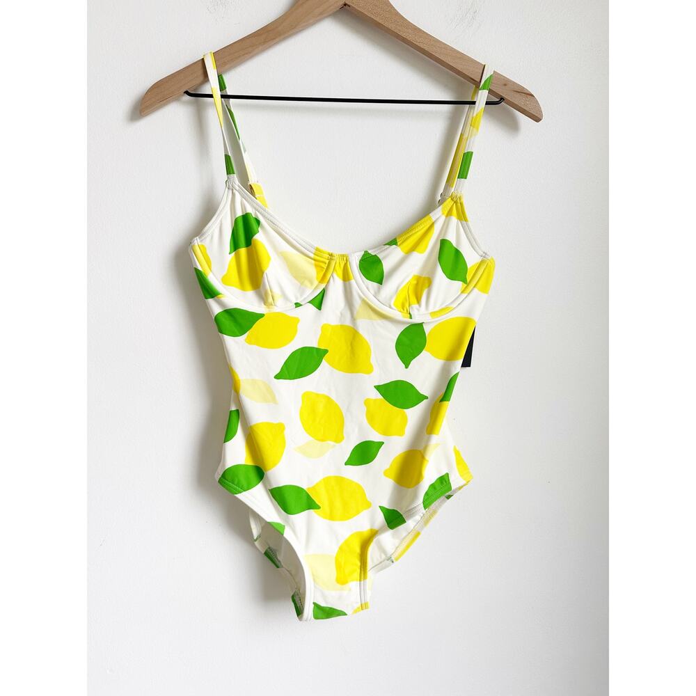 Kate Spade Lemon Print Underwire One Piece Swimsuit - Small